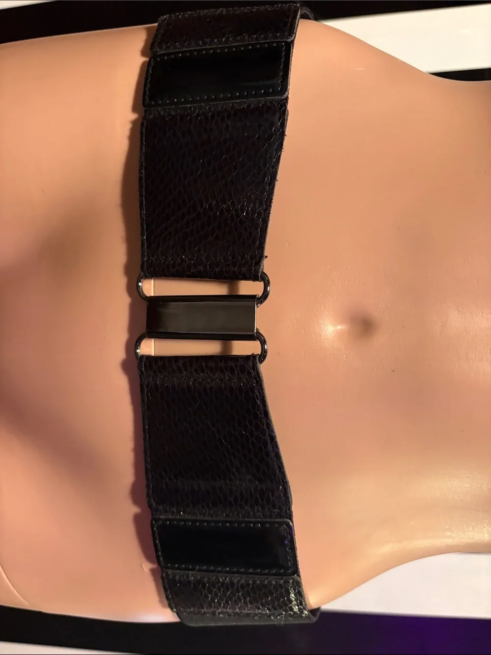 Vintage Black Wide Elastic Belt with Snaps & Metal Detail Large/34 Inch Waist